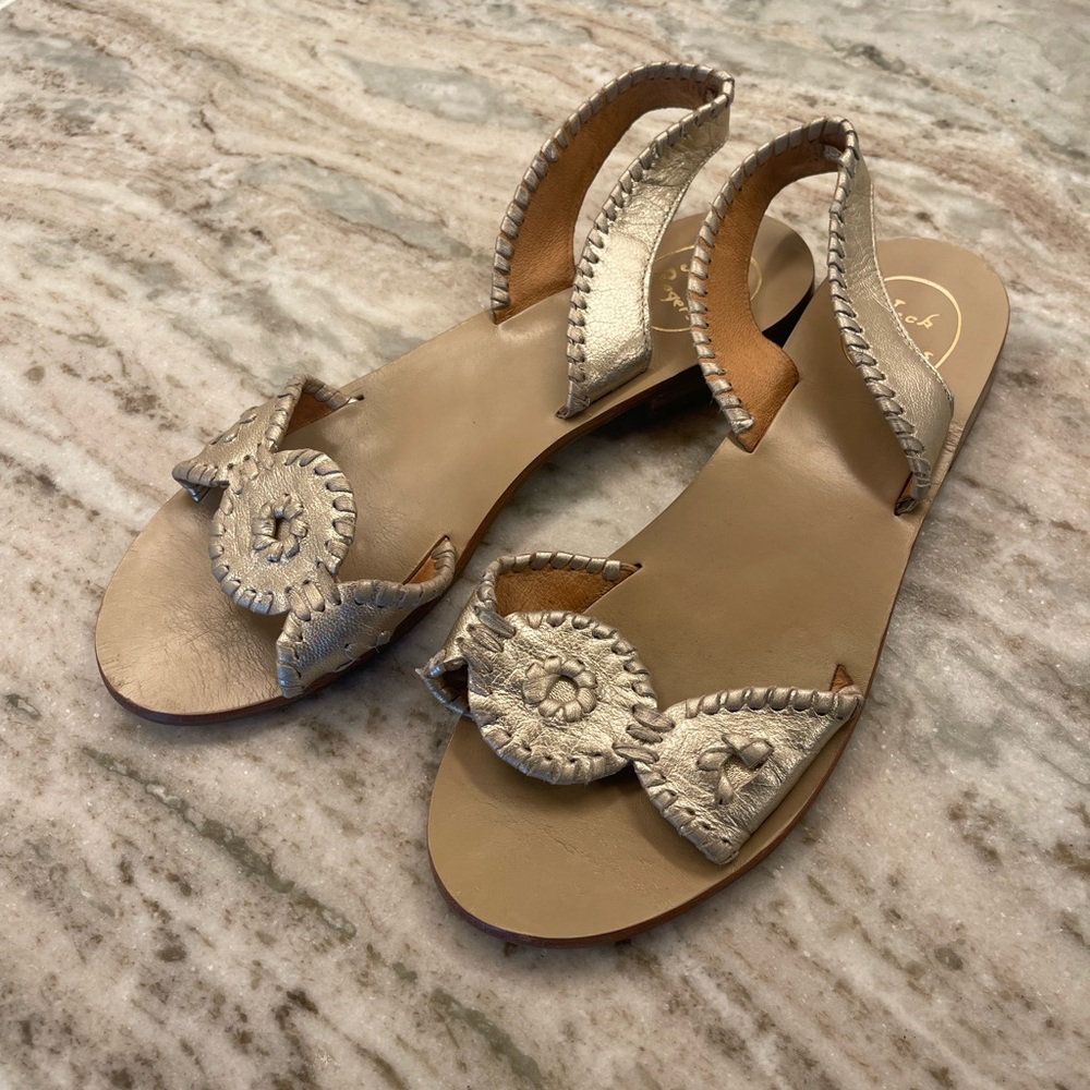 Jack Rogers Sandals. Platinum (dusty gold) size 9